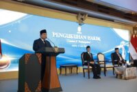 Presiden Indonesia Prabowo Subianto Dalam Acara pengukuhan 1.451 hakim baru di Gedung Mahkamah Agung, Jakarta. (Dok. Tim Media Prabowo)