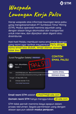 Waspada Modus Penipuan Lowongan Pekerjaan Mengatasnamakan  PT Sumbawa Timur Mining